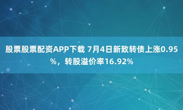 股票股票配资APP下载 7月4日新致转债上涨0.95%，转股溢价率16.92%