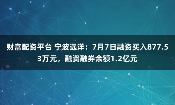 财富配资平台 宁波远洋：7月7日融资买入877.53万元，融资融券余额1.2亿元